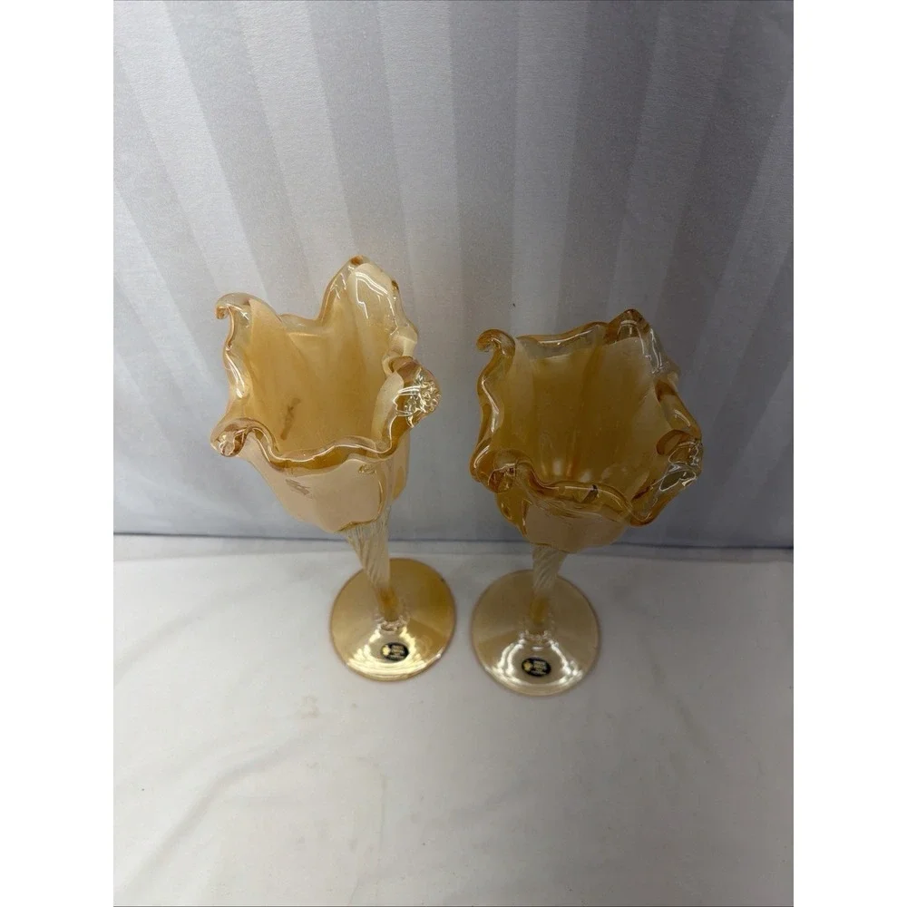 2 Tall Murano (Made In Italy) Candle Holder / Tall Centerpiece‎